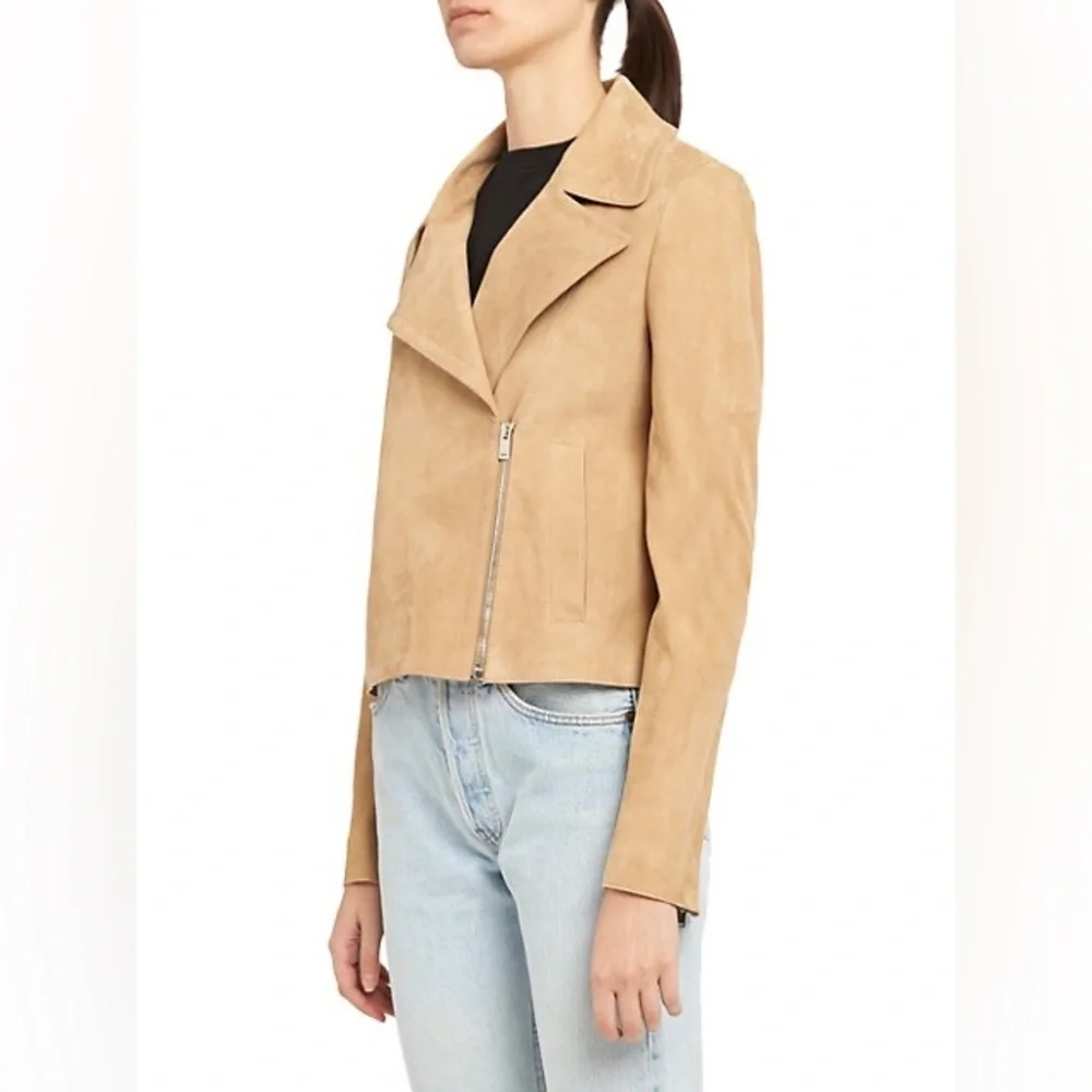 NWT Theory Suede Moto Jacket in Taupe - Picture 10 of 14